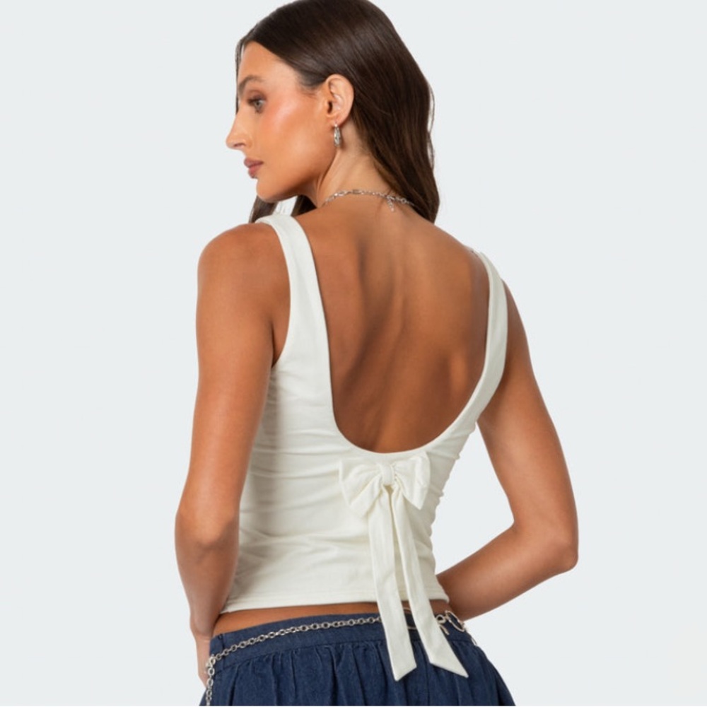 Edikted Cream Backless Tank Top with Tie Front